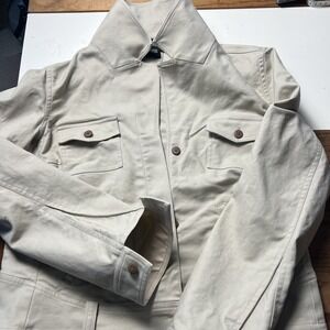 Utility Jacket Women 12 Blazer Crop Cotton‎ Khaki Beige Twill Short Button Up